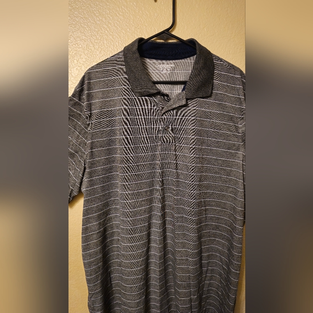 Croft & Barrow Gray Polo Shirt with Striped Design XXL